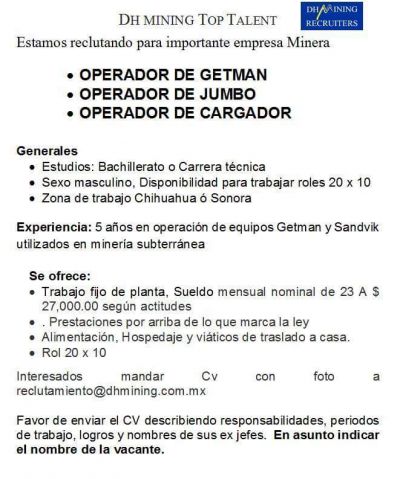 Operadores de Getman, Jumbo y/o cargador